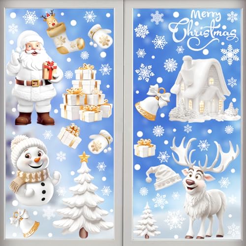 TOEKSIX 9 Sheets 190PCS Christmas Window Stickers, White 3D Static Sticker for Christmas Window Decoration