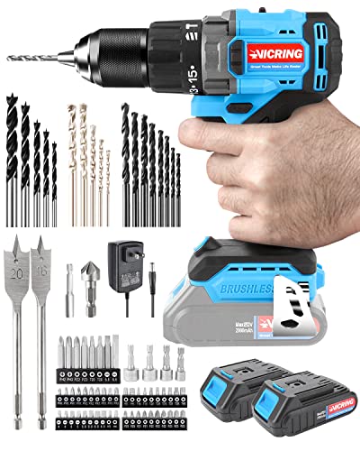 Brushless Hammer Drill 20V Cordless Impact Drill Set With 2 Batteries And Charger 1/2" Electric Power Hammer Drills With 74 Drill/Driver Bit Set #TOP9