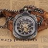 ManChDa Pocket Watch Transparent Open Face Mechanical Pocket Watches Square Skeleton Dial Fob Watch for Men Antique Roman Numerals Vintage Steampunk Chain + Gift Box | Bronze #1