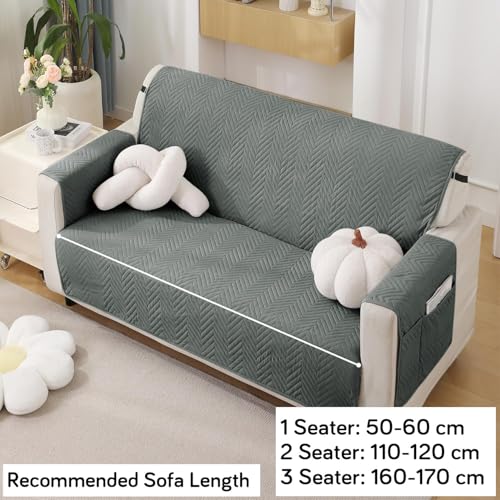 Image of HOKIPO Polyester 2 Seater Quilted Sofa Cover with Pockets, Dark Grey (In-802-Dgry)