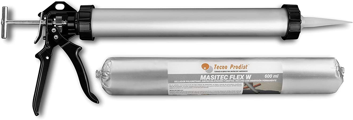 MASITEC FLEX W de Tecno Prodist (MASITEC + PISTOLA APLICACIÓN) Sellador de poliuretano para juntas de dilatación y grietas - Masilla-pegamento elastómero de poliuretano - Color Gris
