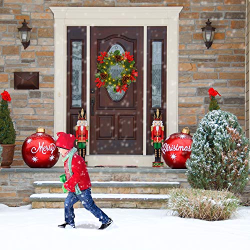 Rocinha Prelit Christmas Wreath with Lights, 22 Inches Artificial Front Door Wreath Garland with Berry, Pine Cone - Ideal Christmas Decor for Winter Holiday New Year, Indoor Outdoor