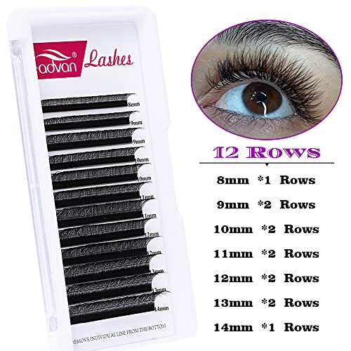 FADVAN Extensões de cílios YY Curl D Curl 0,07 mm 8-14 mm Bandeja misturada extensões de cílios pré-