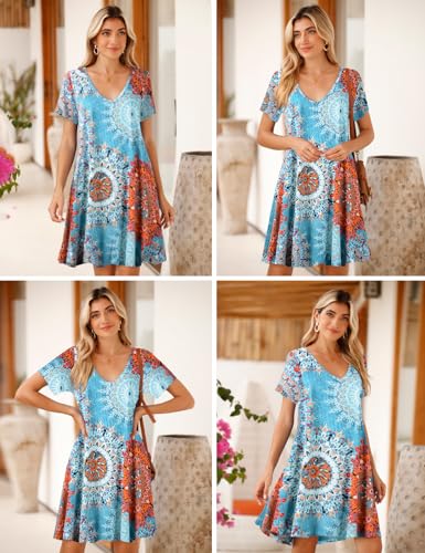 Image of JollieLovin Women T Shirt Plus Size Summer Swing Dresses Short Sleeve V Neck Loose Casual Dress(L-5X)
