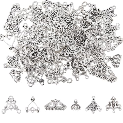 SUPERFINDINGS 120Pcs 6 Styles Antique Silver Chandelier Component Links Charm