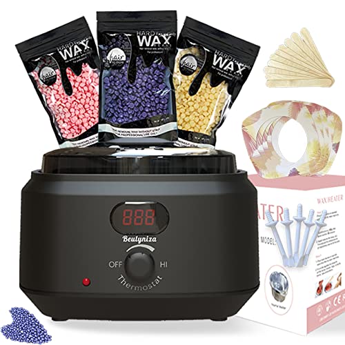 Waxing Kit- Beulyniza Digital Wax Warmer for Hair Removal- At Home Wax Kit for Women, Natural Hard Wax Beads- Target Different Type of Hair- Wax Machine(Black) for Brazilian Wax for Bikini Face Leg