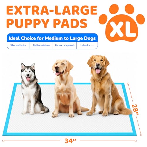 Image of 100 Count Puppy Pads Extra Large 28 inchx34 inch, Super Absorbent Pee Pads for Dogs, Leak-Proof & Quick-Dry, Disposable Wee Wee Pads for Dogs