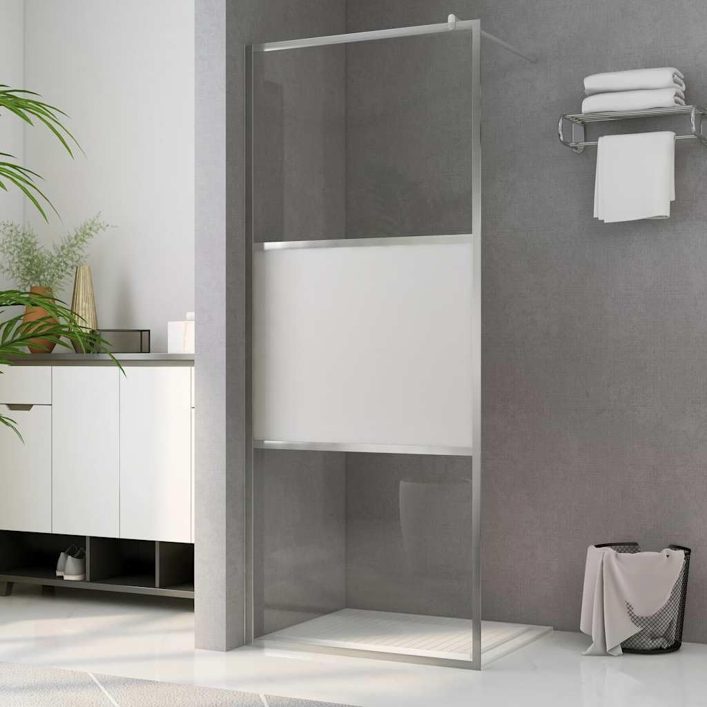 Mampara de ducha de cristal templado semimate 90 x 195 cm 5 mm, con perfil de aluminio ajustable y barra de apoyo, protección contra salpicaduras para baño