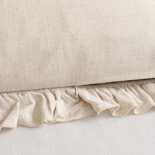 Image of Foindtower Set of 2 Decorative Soild Fringe Ruffle Throw Pillow Covers Soft Boho Farmhouse Cushion Cover Cozy Accent Retro Pillowcase for Couch Sofa Bed Living Room Home Decor,18x18 Inch,Natural Beige