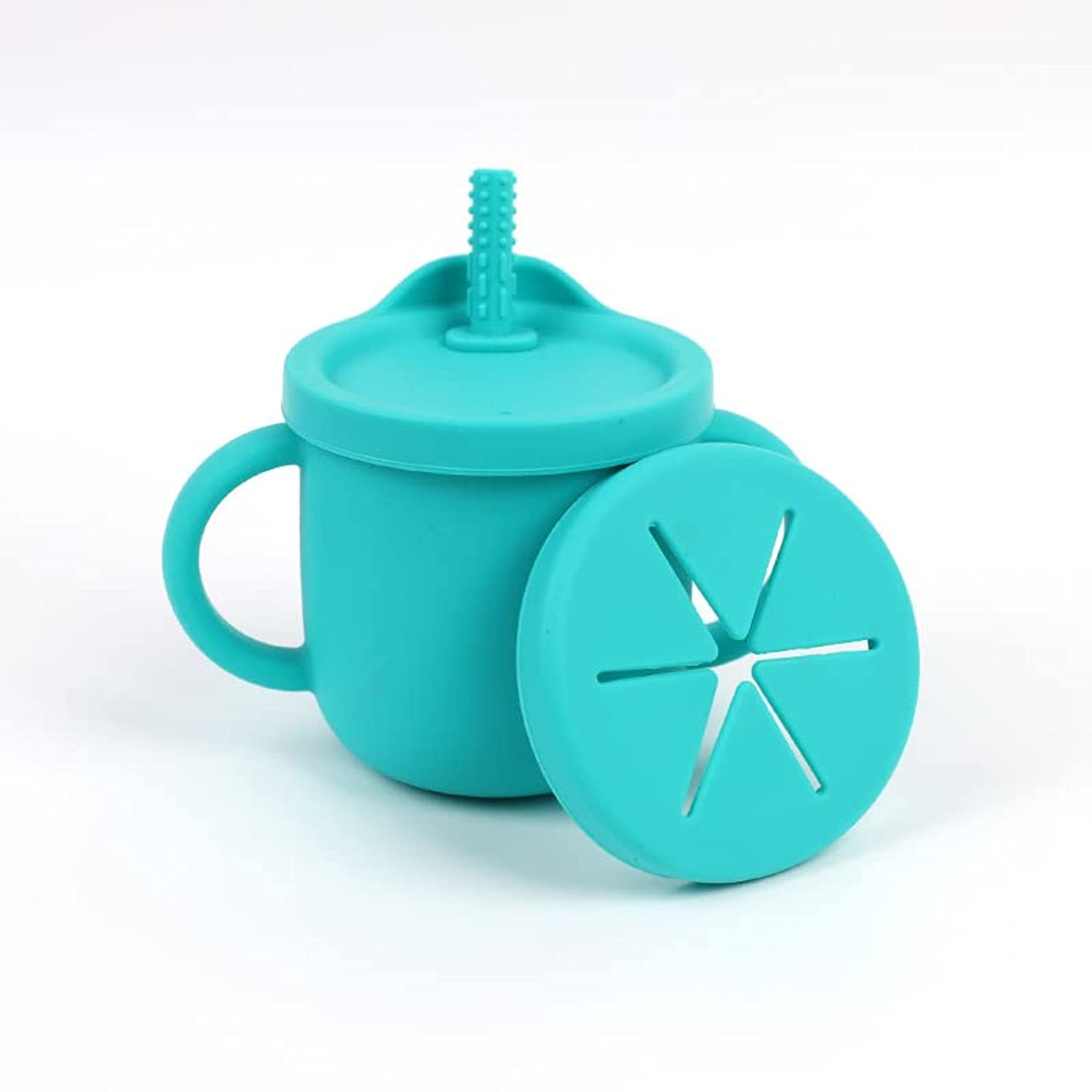 KASTWAVE Silicone Sippy Cups for Baby, Toddlers Sippy Cup Snack Container  2-in-1, Spill Proof Baby Straw Cup for Baby Months+ with Handles OZ