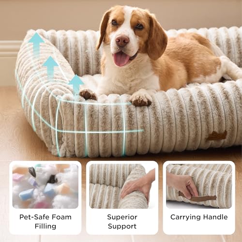 Image of Bedsure ComfyFleece Dog Bed for Small Medium Dogs Washable,25in Amphora | Furry Puppy Beds,Square Cute Orthopedic Corduroy Aesthetic Pet Beds,Removable Zipper Cover,Non-Slip Bottom,Up to 15 Lbs
