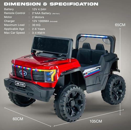 Image of Driving EV Cars for 1, 2, 3, 4, 5, 6 Years | Remote + Steering + Mobile App Control | Kids Jeeps (Entery Level Jeeps [2-6 Years] F-Raptor, Red)