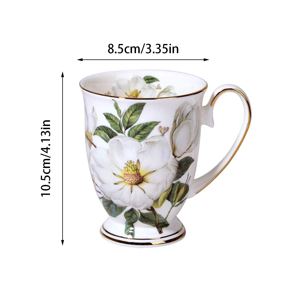 MIATTCLD Porcelain Mugs Set of 4, 11 oz/312 ml Bone China Floral Coffee Tea Water Cup for Latte Hot Tea, Cappuccino - Image 2