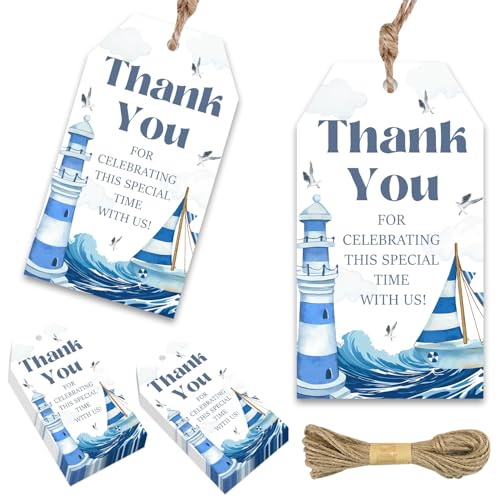 50Pcs Nautical Thank You Tags, Sailor Baby Shower Decorations Ahoy