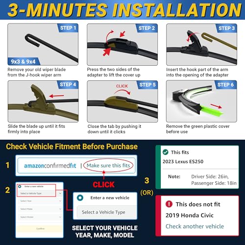 Mega Racer MR-WB-26-18-HYUNDAI Windshield Wiper Blades | Honda Civic (2016-2021) & Accord (2013-2017) Windshield Wipers 26 + 18 Inch | Wiper Blades For My Car | Automotive Replacement Windshield Wiper Blades thumb #5
