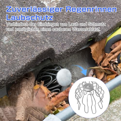 ASOFTY 2 Stück Rinnensieb Fallrohrschutz, Dachrinnen Laubschutz, 90mm-105mm Regenrinnen Laubfänger Fallrohr, Dachrinnenschutz, Sieb für Regenfallrohr, Silber