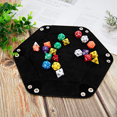 Image of SIQUK 2-Piece Foldable PU Leather Dice Tray, Hexagonal, Brown, Modern, Glossy Finish, Dice Tray for RPG, DND and Other Table Games