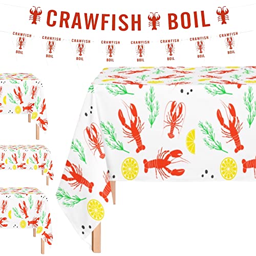 Paquete de 4 fundas de mesa de cangrejo incluye pancartas de cangrejo, ideal para cumpleaños, fiestas, fiestas de langosta, fiestas de cangrejo, picnic Cover