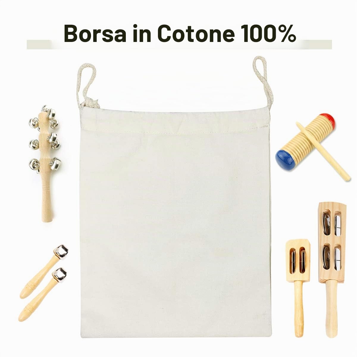 Strumenti Musicali Bambini, ULIFEME 23 Pezzi Strumenti Musicali Legno, Giochi Musicali A Percussione Giocattolos per Bimbi, Set Ritmo di Percussioni Premium, Materiale 100% Legno Puro+ Borsa di Cotone