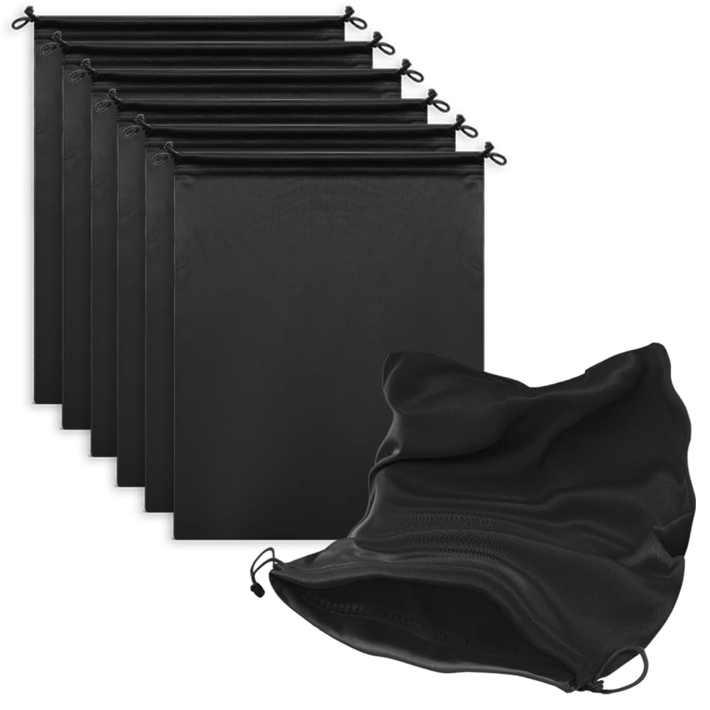 MtuxuYR Microfiber Bags with Drawstring – Soft Protective Pouch for Ski Goggles,Sunglasses, Camera Lenses, VR Headsets, Bluetooth Speakers, Gaming Controllers, Watch Boxes (6 Pack, Black, 7 x 11”)