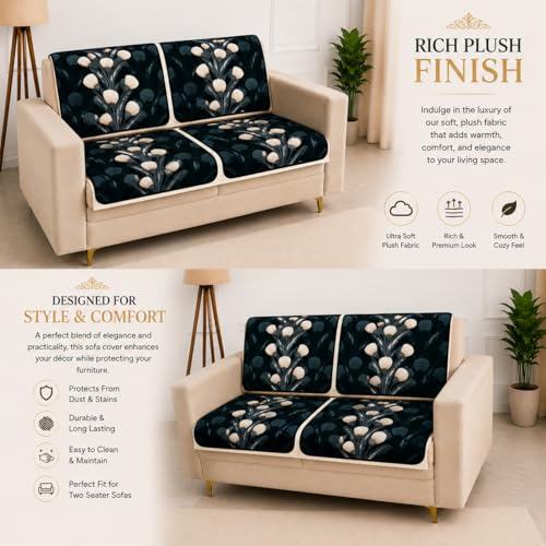 Image of Homerz Premium 'Luxe Series' Sofa Cover | Holland Velvet Fabric | Smooth Finish | Anti-Slip Fleece Backing Couch Protector (Terrace Vein, 2 Seater, Seat Cover with Backrest)