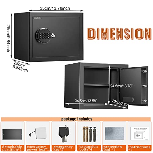 "Protect Your Valuables: Get the WASJOYE Fireproof Safe for Your Home, Office & Business - Secure Storage for Money, Jewelry, Documents & Passport - Digital Keypad with Safety Key Lock - Compact Size (13.78 x 9.84 x 9.84 inches)"