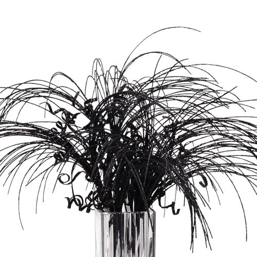 Fumwase 12Pcs Black Glitter Christmas Tree Picks and Sprays 18.9’’ Ornaments Xmas Tree Curly Sprigs Twigs for Vases Halloween Christmas Tree Filler Wreath Garland