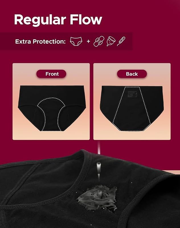 Image of DIVING DEEP Period Panties for Women - Leak Proof, Heavy Flow Protection | Overnight Protection Mid Rise Girls Period Panties |Two Years Reusable Menstrual Underwear with Tummy Control (Pack 4)