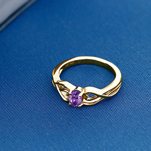 Gem Stone King 18K Yellow Gold Plated Silver 6X4MM Oval Gemstone Birthstone Heart infinity Ring | Wedding Anniversary Promise Gold Ring For Women | Available In Size 5, 6, 7, 8, 94
