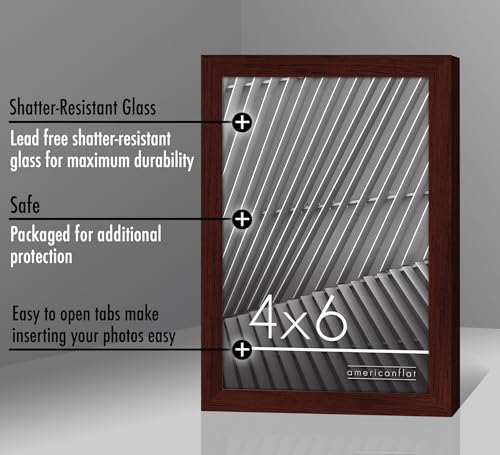 Americanflat 4x6 Picture Frame with Shatter-Resistant Glass - Streamline Collection - Thin Border Photo Frame for Tabletop and Wall Display - Hanging Hardware and Easel Stand Included - Mahogany