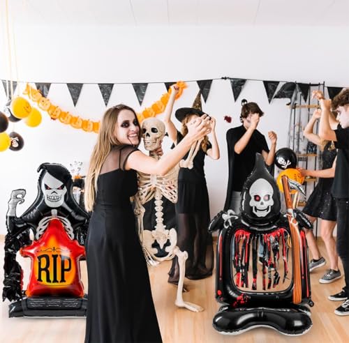 Image of Rozi Decoration Halloween Decorations Foil Balloon Set of 1 Pcs | Pumpkin On Ghost Head Haunted Pumpkin Balloon for Halloween Decoration| Scary Theme Decoration (RIP Ghost), Multicolor