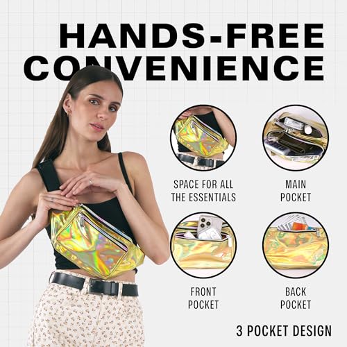 Image of Sojourner Holographic Rave Fanny Pack - Packs for Festival Women, Men | Cute Fashion Waist Bag Belt Bags (Gold)