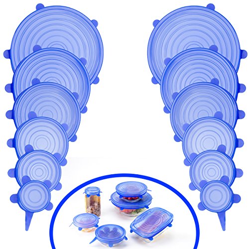 ANPHSIN 12 PCS Silicone Stretch lid - Durable Expandable Food Saver Cover for Bowl, Can, Cup (Blue)