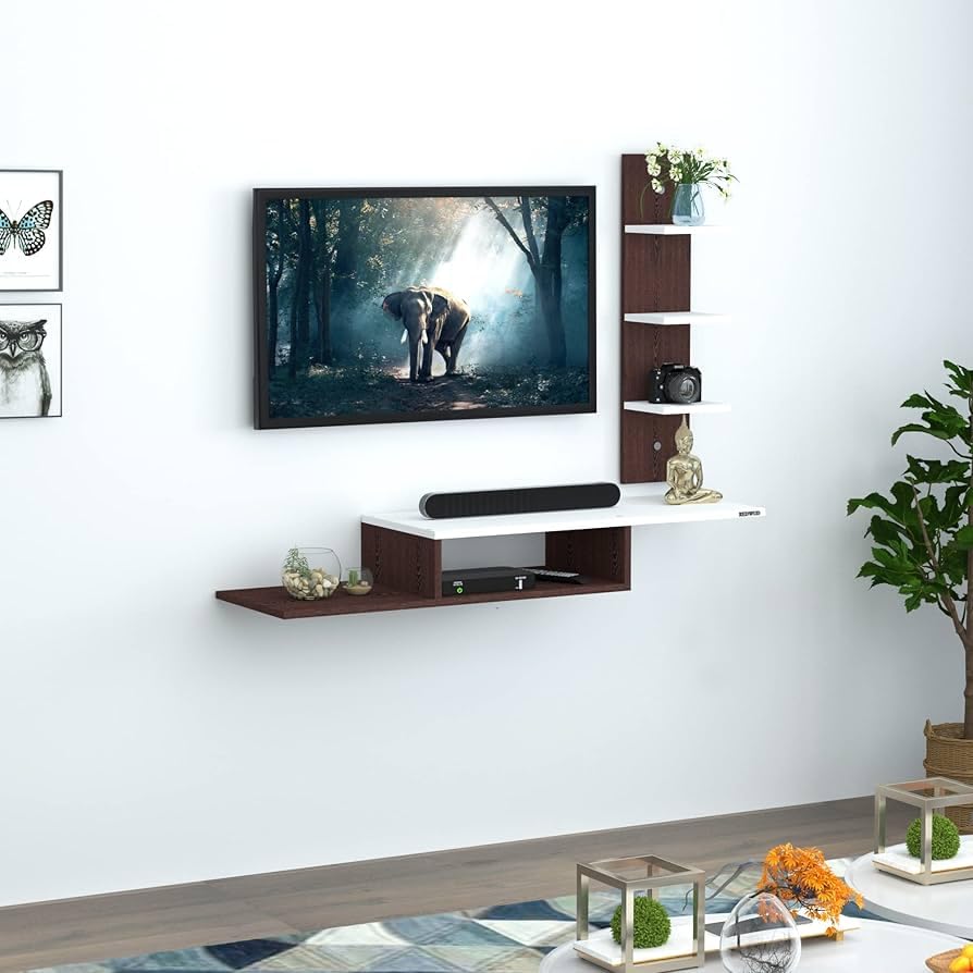 Image of 36 inches Broad Base, Engineered Wood Floating TV Cabinet, Suitable for Smart tv Upto 42 inches, for Living Room (Dark Wenge & White)