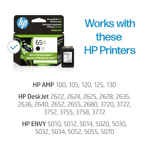 HP 65XL Black High-Yield Ink Cartridge | Works with AMP 100, DeskJet 2600, 3700; Envy 5000 | Eligible for Instant Ink | N9K04AN