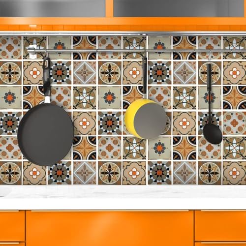 Image of Self-Adhesive Wallpaper-Ceramic Tile Design, Peel and Stick Decorative Wall Covering, PVC Oil-Proof & Waterproof Interior for Kitchen, Bathroom, Hall,Home Decor (Floral 60x200cm) (Pack 1)