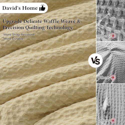 Image of David's Home Textured Summer Waffle Weave Comforter Set, King, Pale Khaki | Cozy Soft Lightweight Breathable Fluffy Durable Hotel Bedding with Pillow Shams for All Season, Luxury Home Decor, Giftable