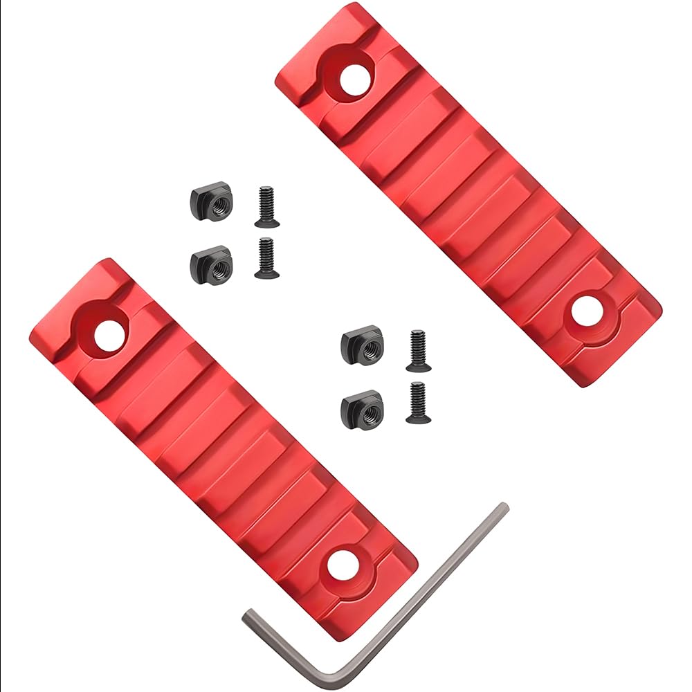 Gotical 7 Slots Rail Section for M Lok Handguard Seven Slots Rail Picatinny Rail (2 Pieces Red)