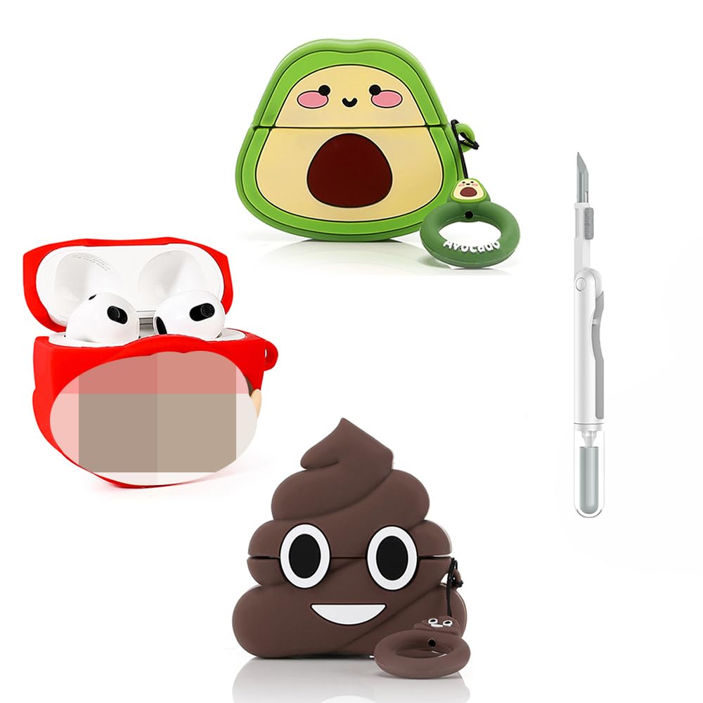 (3Pack) Case for AirPods 3rd Generation with Cleaning kit, XMBYGY Cute Skin Design Silicone Cartoon Charging Case Protective Covers with Keychain for
