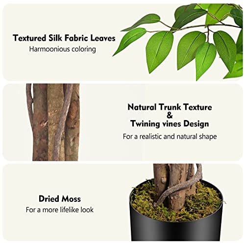 Image of 7ft Large Ficus Artificial Trees with Natural Curved Trunks, 84 inch Tall Lush Faux Tree for Home Decor Indoor, Green Lifelike Fake Ficus Tree Artificial Plants in Pot