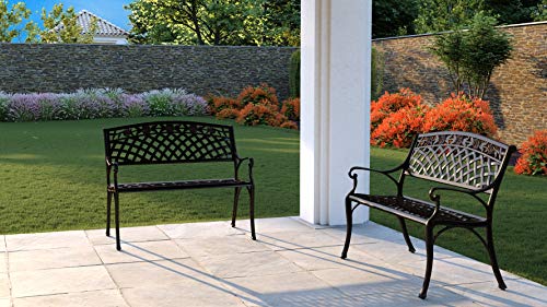 Patio Sense 63285 Scarlet Cast Aluminum Patio Bench Heavy Duty Rust Free Metal Construction Lightweight Easy Assembly For Front Porch Backyard Lawn Garden Pool Deck - Antique Bronze Finish #TOP1