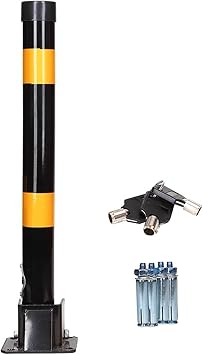 Folding Parking Barrier for Driveway, 19.7x5.1 in Garage Car Stopper Post, Safety Bollard Floor Lock, Parking Space Blocker Security BarrierBlack Yellow