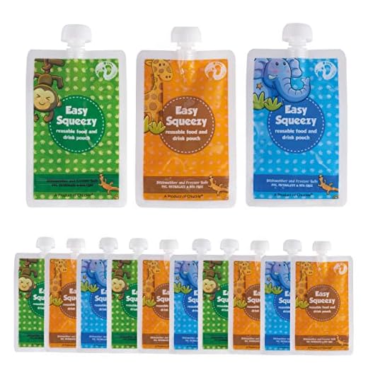 Chuckle - Paquete de 10 bolsas Reutilizables para Alimentos para Bebés y Niños Pequeños, 170ml (5,5oz) - Sin BPA, a Prueba de Fugas para Purés, Yogures, Batidos