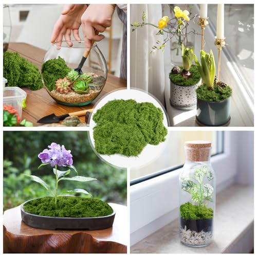 image for Draupnir Fake Green Moss for Plants Indoor, 5.3OZ Artificial Moss for 
