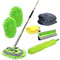 62'' Car Wash Brush with Long Handle Car Wash Mop Mitt Chenille Car Cleaning Kits Windshield Window Squeegee Car Duster Microfiber Towel Gloves for Cars RV SUV Truck 11PCS