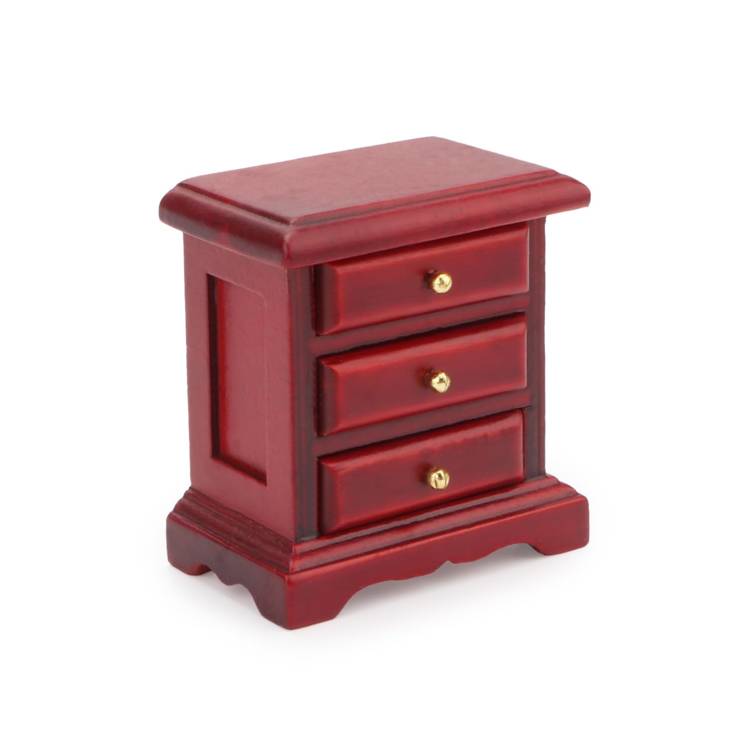 Miniature Bedside 1:12 Furniture Dollhouse Nightstand Bedroom Drawer Cabinet Model Accessories Mini House Scene Building Tabletop Decorations (Red)