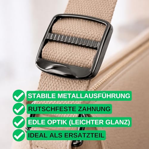 Stegschnalle, 2 Stück, 25 mm Breite, aus Metall, in Grau-Schwarz, für bis 25 mm breite Gurtbänder, Leiter Schnalle zum Einfädeln, Ersatz Steg Schnalle, Stegschnalle Reparatur, Rucksack Leiterschnalle