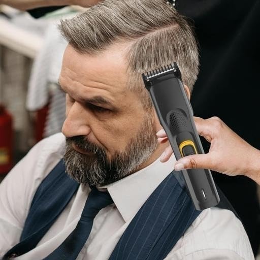 VYNEX Cordless Hair Trimmer with USB-C, 5 Adjustable Lengths, 90 Mins Use, 8-Hour Charging Time, Stylish Black and Yellow Beard & Hair Grooming Tool 4