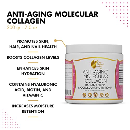 Coco March Anti-Aging Molecular Collagen Powder With Hyaluronic Acid, Biocellular Nutrition At Low Molecular Weight, Free From: Gluten, Soy, Dairy, Gmos, Keto Friendly - 30 Servings #TOP3