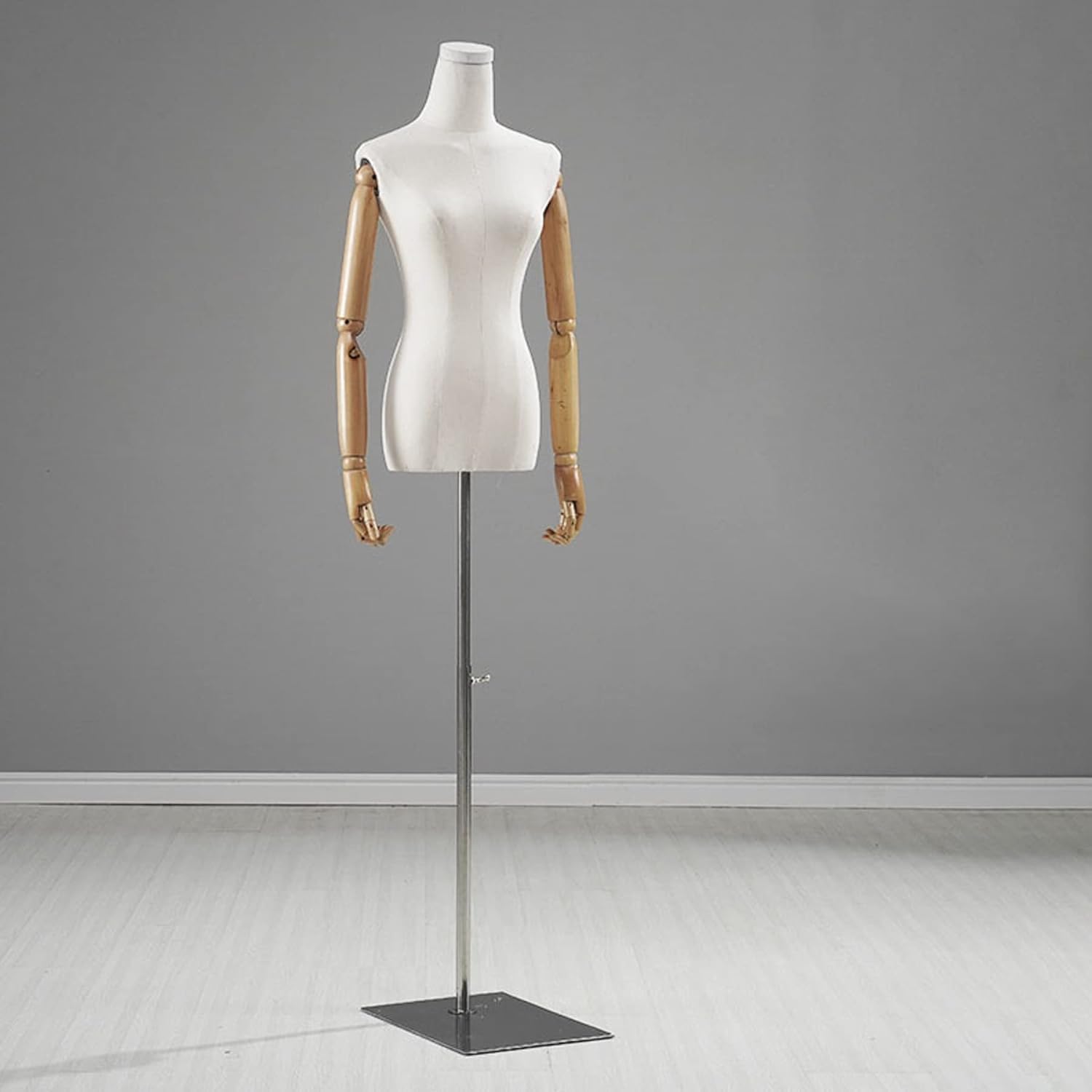 Female Mannequin Torso Dress Forms, Detachable Dress Form with Solid Wood Arm and Metal Base, Adjustable Height, for Clothing Jewelry Display (Triangle A) (Square Plate C)